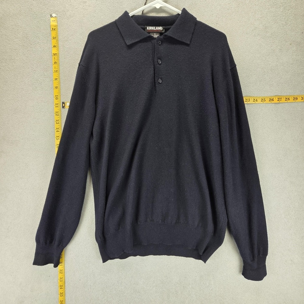 Kirkland Signature Shirt Mens Medium Blue Cashmere Knit Pullover Italy Sweater